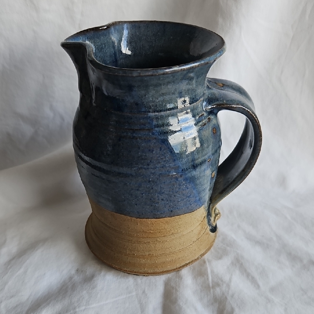 Handcrafted Blue and Tan Ceramic Creamer